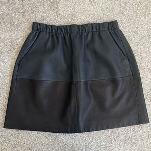 Vince Blue Black 100% Lamb Leather Mini Skirt XS Slouchy A-Line Pockets